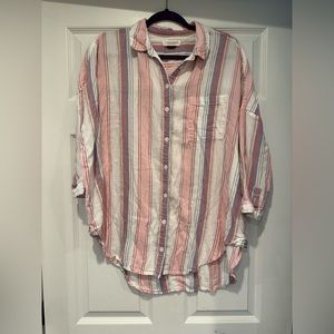 Anthropologie Women's Pilcro Shirt Top Multicolor Texture Seam Plaid Button M/L